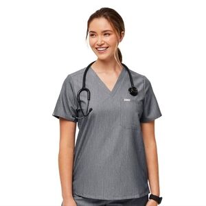 FIGS Scrub Gray Catarina V Neck Women's Top Size M